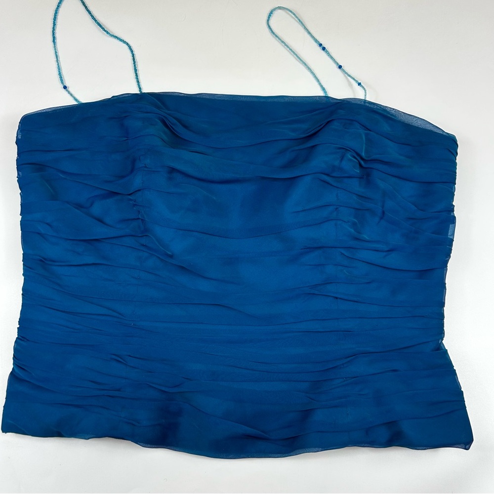 Vtg Y2K Kay Unger Size 12 Silk Bustier Corset Ruched Beaded Strap Camisole